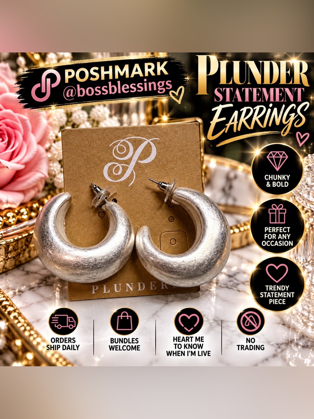 ✨ Plunder Chunky Silver Hoop Statement Earrings | Bold Modern Style
